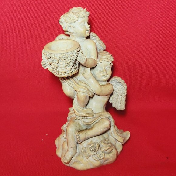 Vintage Angel Cherubs Figurine Decor Chalk Ware Angel Candleholder - Picture 12 of 12